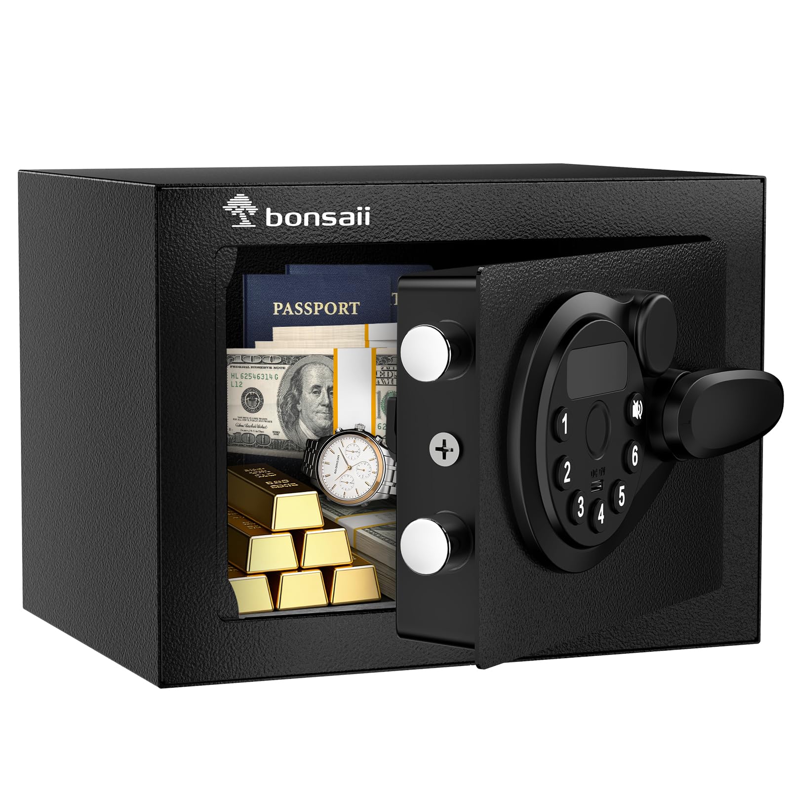 Photo 1 of Bonsaii Safe Box with Electronic Keypad, Steel Security Lock Box with Key, 0.23 Cubic Feet, 9.06" W x 6.69" D x 6.69" H, Small Hidden Safe for Cash Jewelry