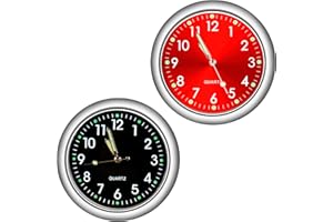 YOUNGFLY Mini Car Clock Stick on Dashboard Luminous Tiny Vent Analog Clocks Small Pocket Clock Decorations Motorcycle Watch for Bike Boat Motorcycle Home Vehicle (Black, Red)