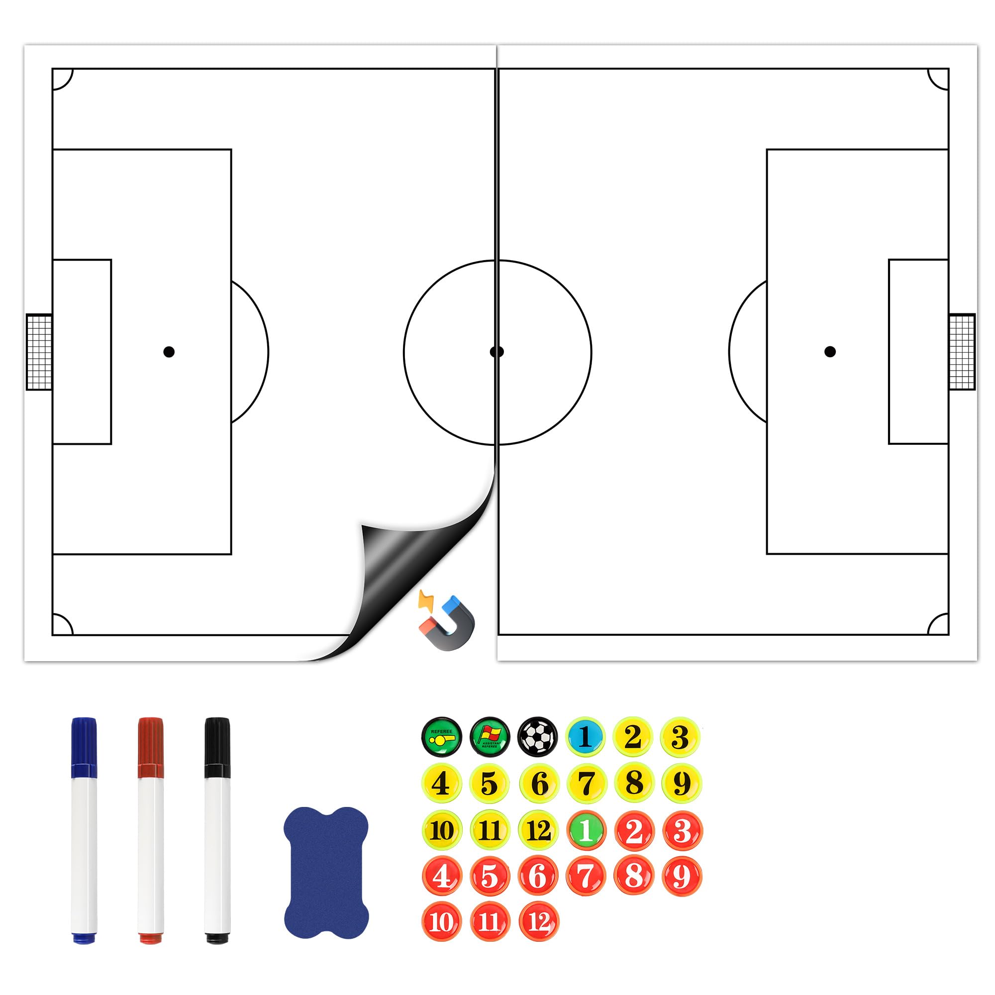 Photo 1 of 2 Piece Large Magnetic Soccer Coaches Clipboard, White Dry Erase Coaching Sheet for Whiteboard, Soccer Tactics White Board for Coaches and Teachers Gift, Teaching Aid Tools for Classrooms (No Board?
