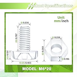 Pzsmocn 60 Pieces/30 Sets M6*20 mm PC Transparent