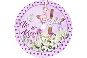 JIEKENMO Easter He is Risen Lillies Spring Religious Floral 36 Inch Christmas Tree Skirt Carpet Mat Funny Party Soft Cover Mat Decor Supplies for Xmas Halloween Decorations Occasion Farmhouse