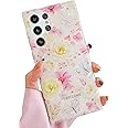 J.west Galaxy S22 Ultra Case 5G, Luxury Sparkle Glitter Translucent Clear Colorful Opal Pearly Thinfoil Design Shiny Floral Print Soft Silicone Cover for Women Girls Slim TPU Protective Phone Case