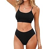 CUPSHE Women's Bikini Set Two Piece Swimsuits High Waisted Scoop Neck Spaghetti Adjustable Straps Textured