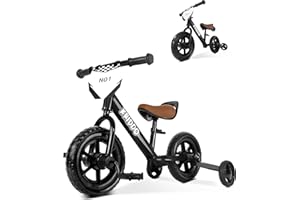 KRIDDO 2-in-1 Kids Tricycle and Toddler Balance Bike 2 Year Old, Detachable Pedals and Stowable Training Wheels, DIY Plate, Riding Trikes Toy for Ages 18 Months to 3 Years, Black