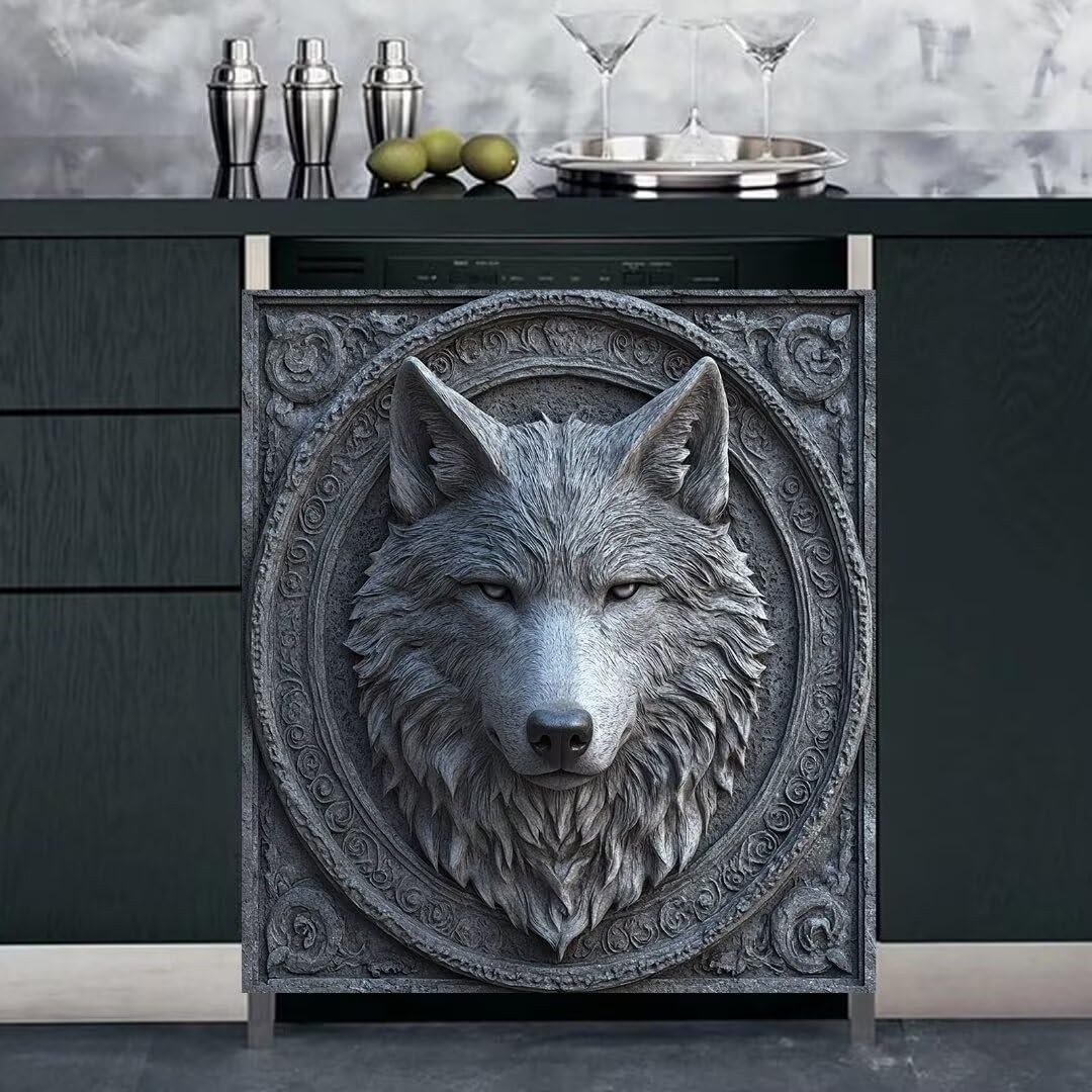 Photo 1 of ** SIMILAR*
MLGB 3D Sculptured Wolf Dishwasher Magnet Door Cover Sticker, Cool Wolf Head Magnetic Dishwasher Panel Door Covers, Gray Stone Flowers Reusable Refrigerator Panel Decal, Magnetic 23" x 26"