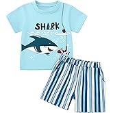 Latnnut Toddler Baby Boy Summer Outfits Crew Neck T-shirt+Striped Shorts Set with Pockets Casual 2 Piece Clothes 1-6 Years