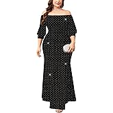 TIARALY Plus Size Sparkly Formal Dress Off Shoulder Puff Sleeve Mermaid Maxi Dresses Cocktail Wedding Party Evening Gown