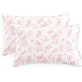 Wake In Cloud - Cottagecore Pillow Cases, Floral Shabby Chic Vintage Flower Shabby Chic Coquette Aesthetic, Set of 2 Soft Pillowcases Pillow Shams Covers, Pink, Standard Size 20x26 Inches