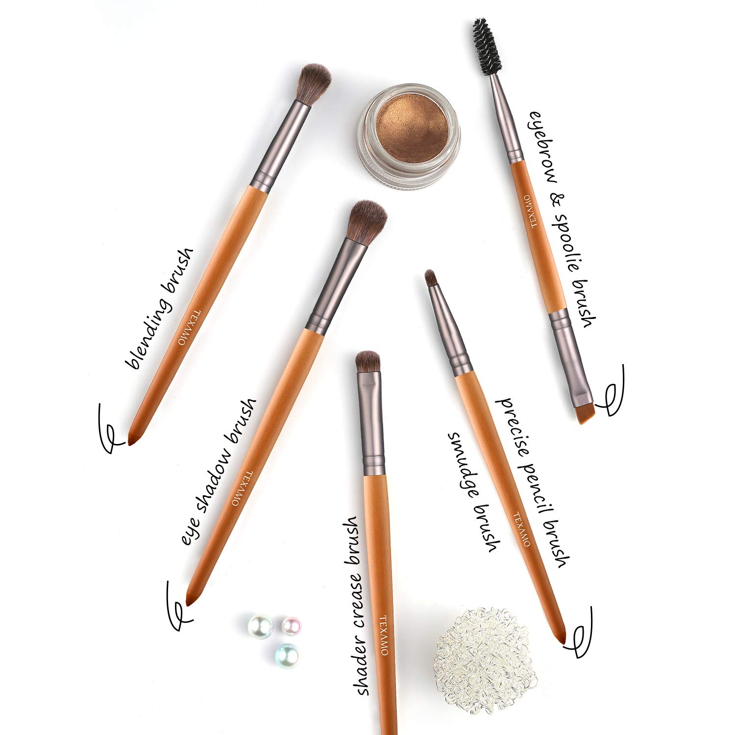 Eyeshadow Brushes Set for Angled Eyebrow Spoolie Eye Shadow Shader Crease Precision Pencil Smudge Blending Brush, Travel 5Pcs Eye Makeup Brush Kit, Wooden: Beauty