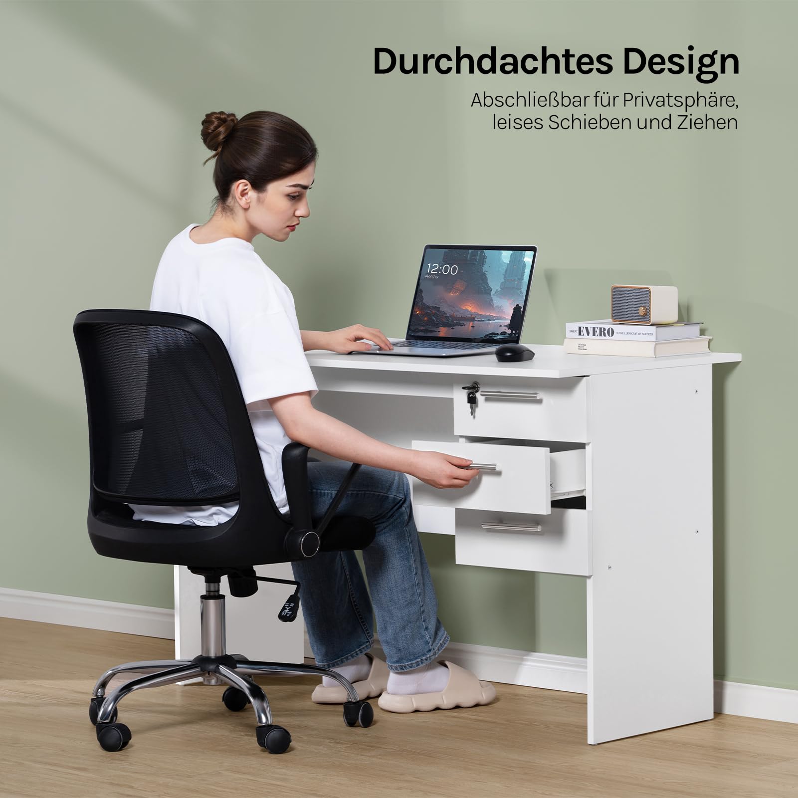 WOLTU Schreibtisch mit 3 Schubladen, Computertisch Weiß, 120x60cm Bürotisch PC Tisch, Kinder Arbeitstisch, für Arbeitszimmer Schlafzimmer Wohnzimmer 7