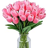 SITUMEIZI 15pcs Fake Tulips Artificial Flowers Real Touch Pink 14" PU Flower for Home Kitchen Decor Spring Easter Wedding Bouquet Decorations Office Valentine's Day Gifts(Rose Red)