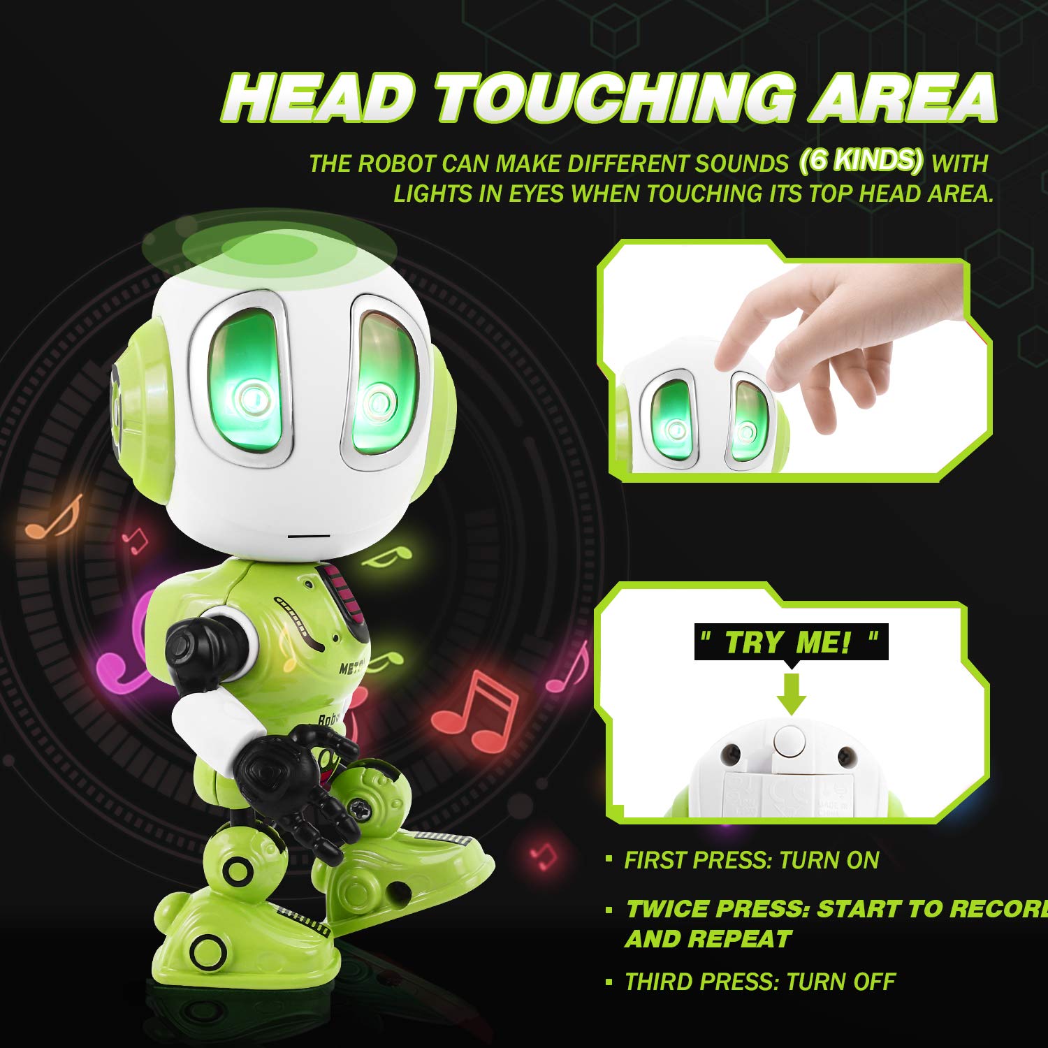 Peradix Recording Talking Robot Toys for Boys& Girls little Kids Robot model Lighting and Sound, Education Toys For Toddlers Children Birthday Presents Gifts for Aged 3-12 Years Old (Green)