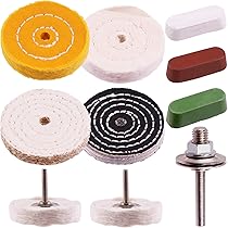 Swpeet Buffing Polishing Wheels Kit, 8Pcs Cotton Wheels In White, Yellow, Linen, Denim, 3Pcs Polishing Compounds, Drill Shank - Coarse, Ideal For Angle Grinder
