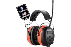 Hocazor HP033 Bluetooth 5.3 Hearing Protection AM FM Radio Headphones, 25dB NRR Noise Reduction Safety Earmuffs with 2000mAh Rechargeable Battery for Mowing Workshops, Orange