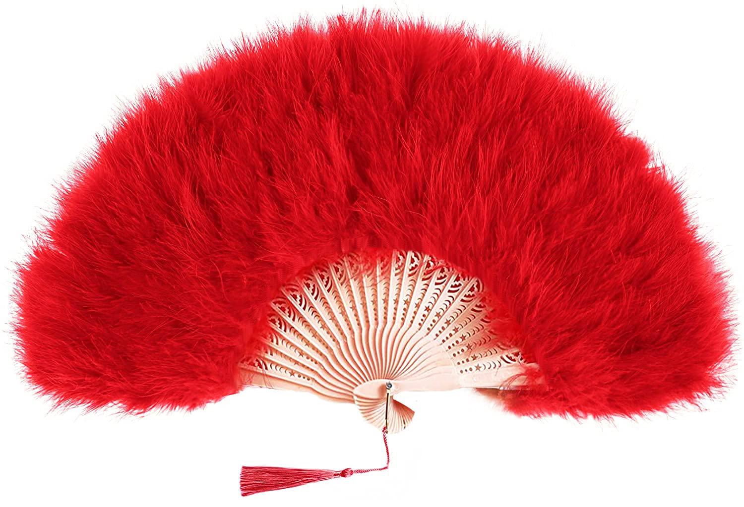 Leemiman 1920s Marabou Feather Fan Flapper Folding Handheld Wedding Party Dance Fan (Red)