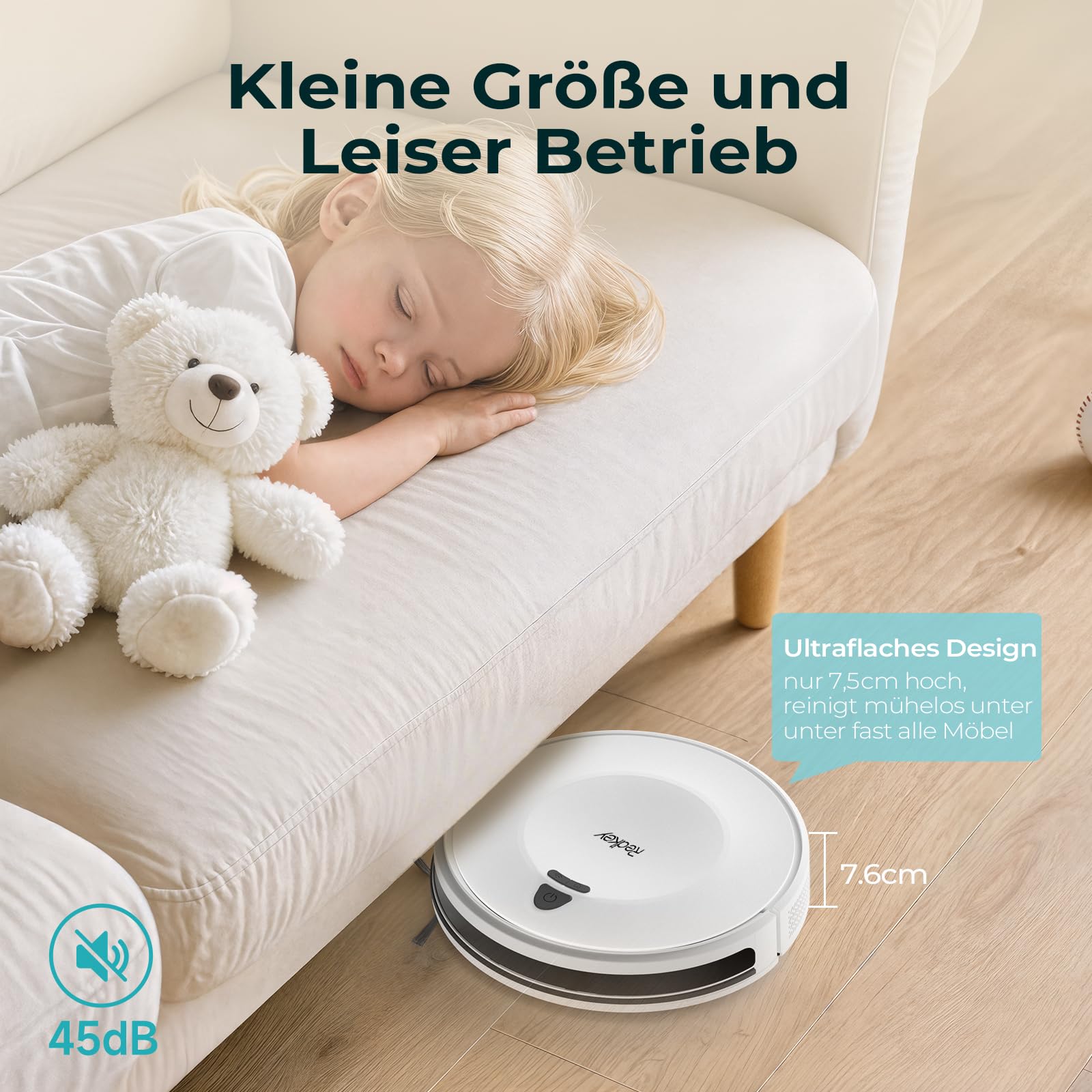 Redkey E6 Saugroboter mit 7000 Pa Saugkraft, Dynamische Navigation, Bis zu 170 Min Laufzeit, Roboterstaubsauger mit Ladestation, Fernbedienung und APP, Ideal für Tierhaare,Teppich,Hartboden 4