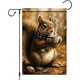 Starlit Patio Thanksgiving Fall Garden Flag Squirrel Holding Mug Flag 12x18 Inch Double-Sided Autumn Animal Woodland Yard Banner Outdoor Decor for Porch Lawn Pathway Cute Coffee Tea Fall Sign
