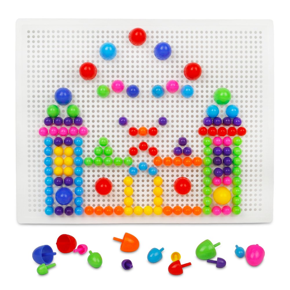 Mushrooms Nails DIY Peg Pegboard Toys Colourful Building Bricks Jigsaw Puzzle for 3 Years Old Children, 184Pcs