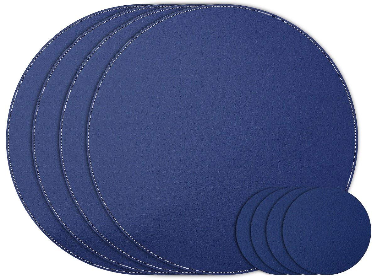 Nikalaz Set of SMALL Round Placemats and Coasters, 4 Table Mats and 4 Coasters, 28 cm Place Mat and 10 cm Coaster, Recycled Leather