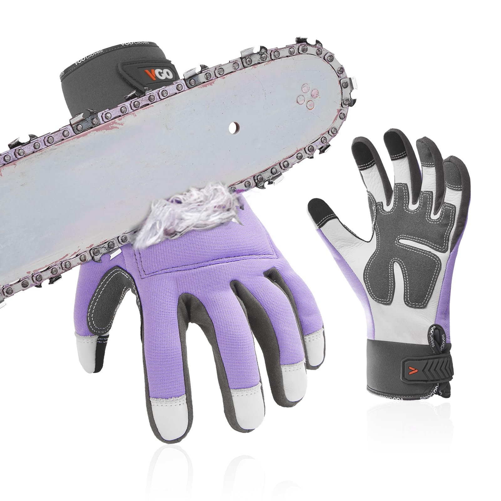 Vgo... Chainsaw Gloves 12-Layer Protection on Both Hands in Cowhide, Women Forestry Work Gloves Touchscreen Utility Touchscreen — image 1