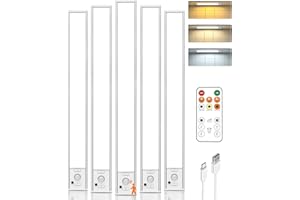 LENOMA 16in Under Cabinet Lighting Wireless, 160 LED Motion Sensor Light Indoor, Rechargeable Closet Lights with Remote Control, 3 Color Temps Under Counter Lights for Kitchen, Pantry, Stair, 5 Pack