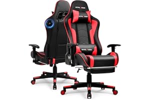 GTPLAYER Gaming Chair with Bluetooth Speakers, Adjustable Backrest and Height, 3D Armrests, Footrest, Ergonomic Computer Chair for Gamers (Brick Red)