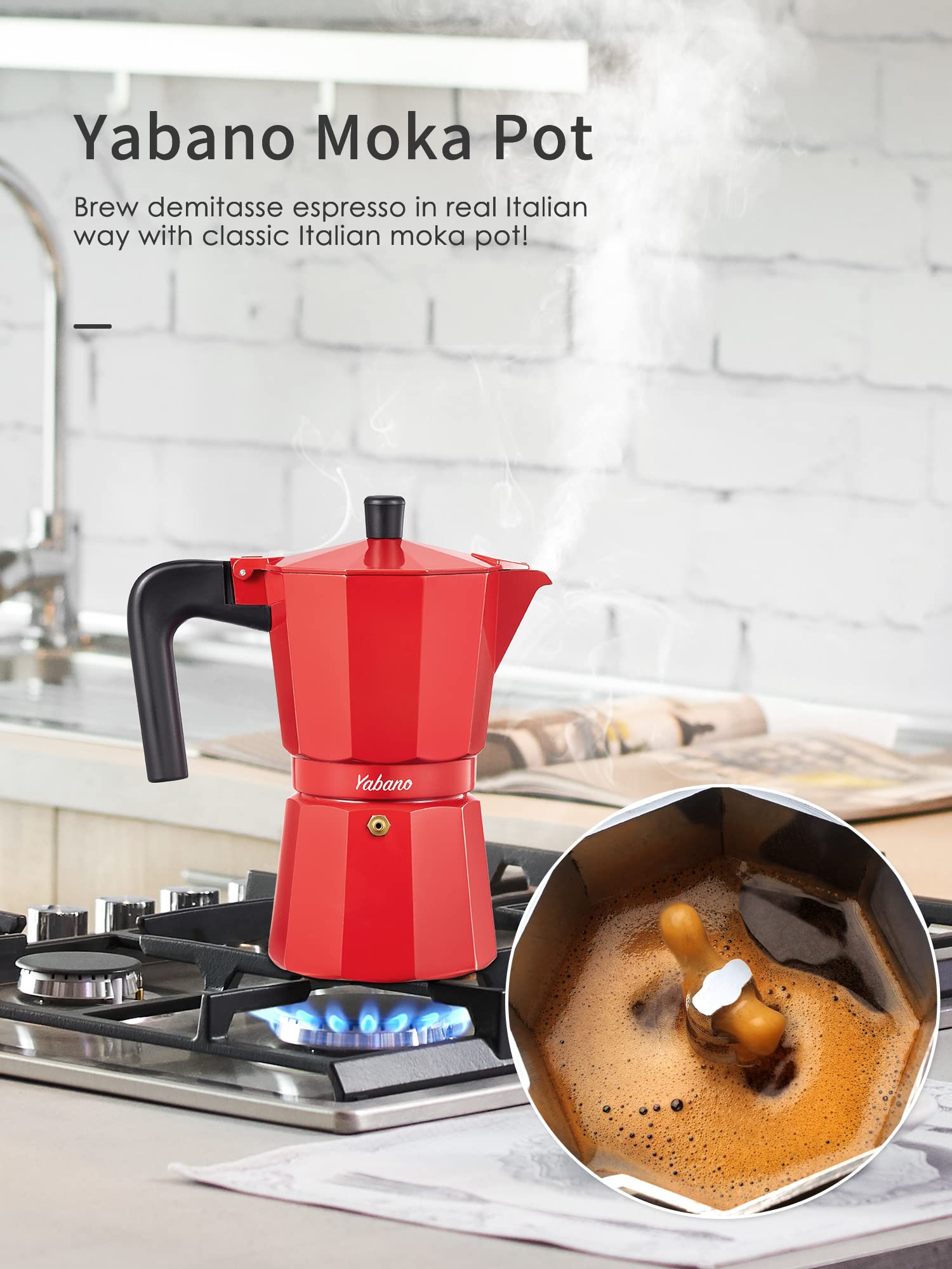 Yabano Stovetop Espresso Maker, 3 Cups Moka Coffee Pot Italian Espresso for Gas or Electric Ceramic Stovetop, Italian Coffee maker for Cappuccino or Latte