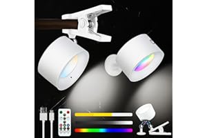 Adetu LED Magnetic Wall Light, Rechargeable Battery, 3 Color Temperatures & RGB, Dimmable, 360° Rotation, Removable Clamp, Remote/Touch Control Sconces (1-Pack, White)