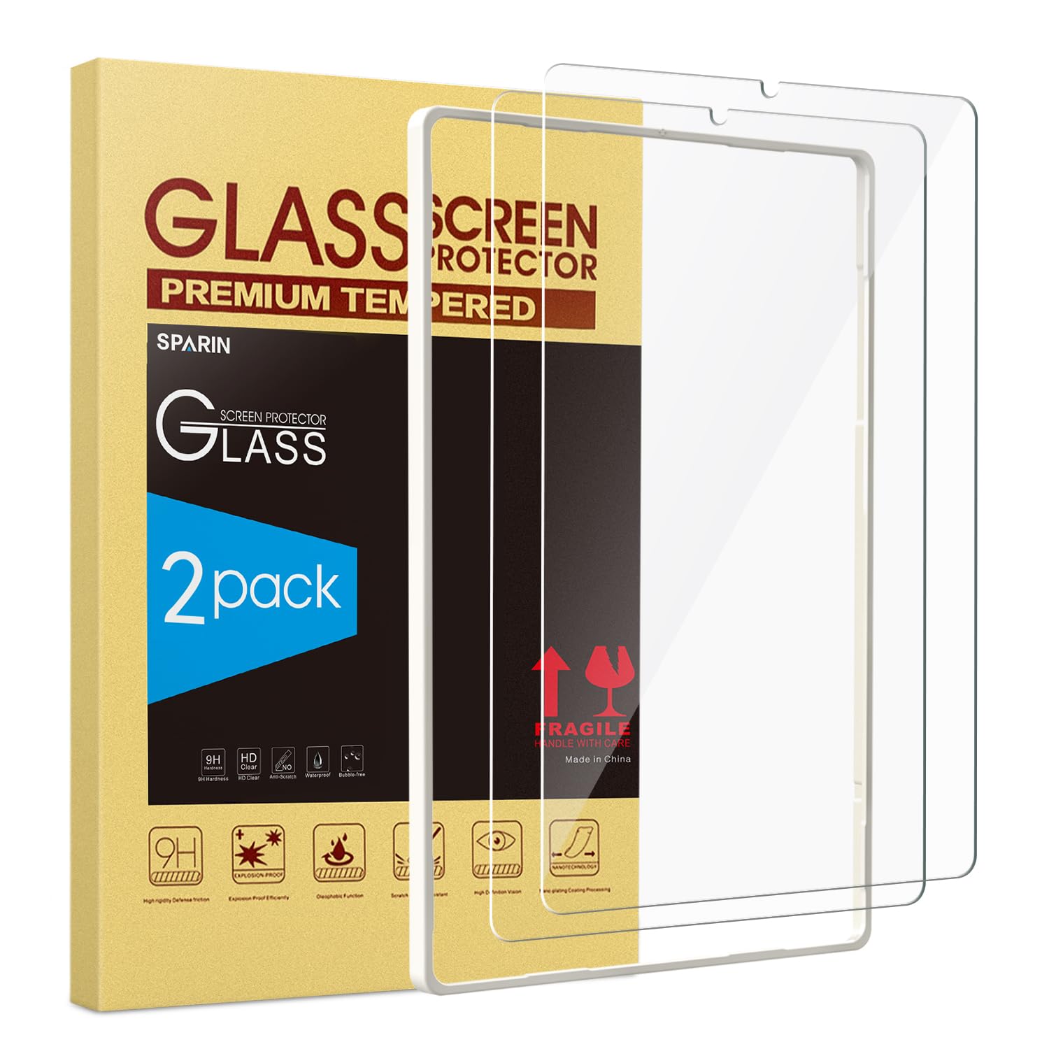 SPARIN 2 Pack Tempered Glass Screen Protector Compatible with Samsung Galaxy Tab S6 Lite 10.4 Inch 2020, S Pen Compatible, Scratch Resistant