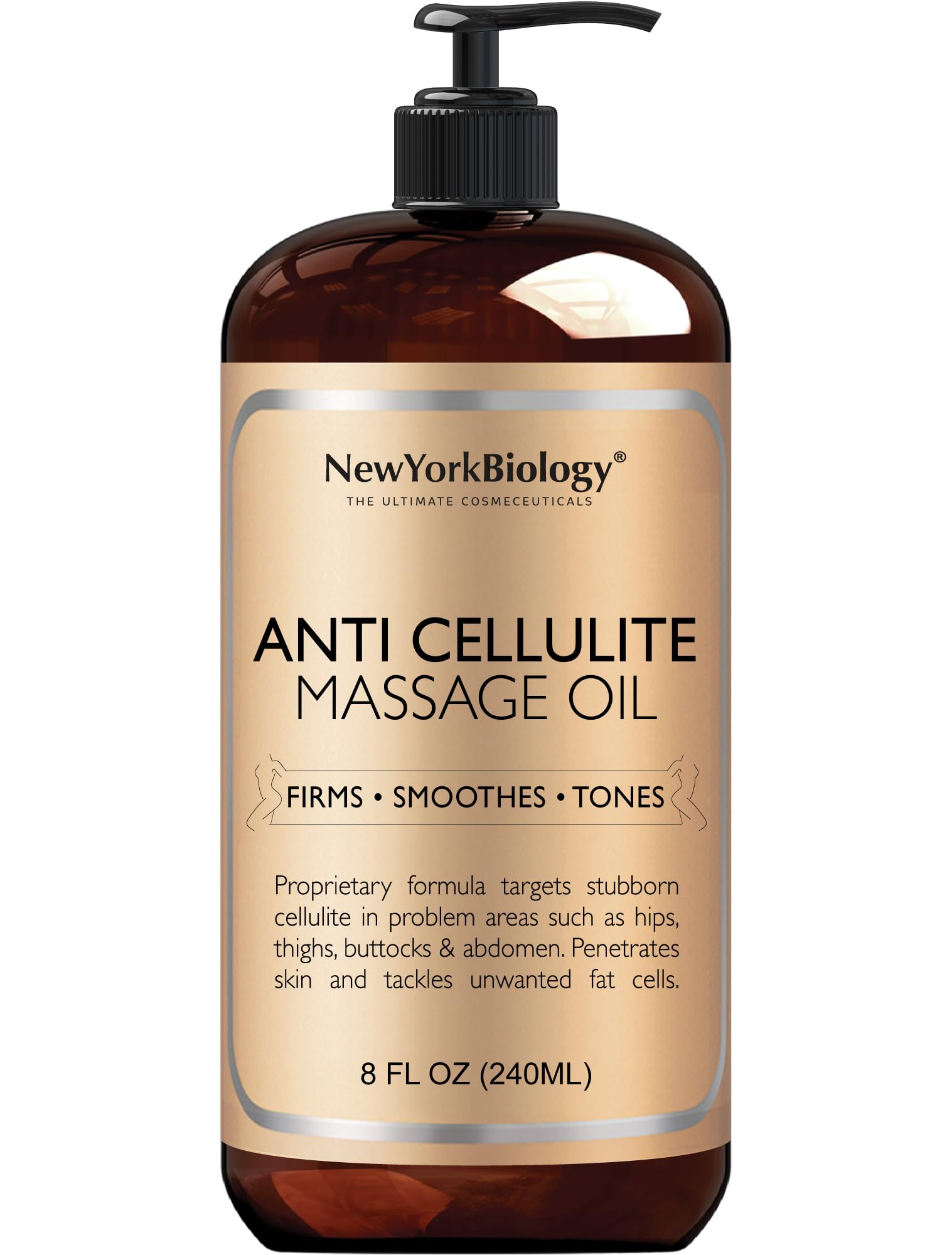 New York Biology Anti Cellulite Massage Oil 240 ml – Made with 100% Natural Oils – Body Oil for Massage Therapy, Muscle Relaxation and Deep Tissue