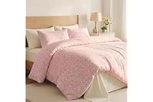 Cozeline 100% Cotton Duvet Cover King Size, Pink Leopard Print Bedding Set with Zipper Closure, African Wildlife Animal Skin 