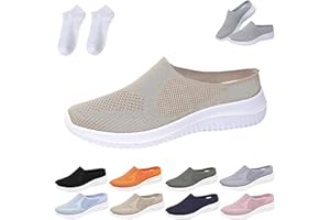 Mule Tennis Shoes for Women Women Breathable Knit Slip-On Walking Shoes Orthopedic Slide On Backless Tennis Sneakers Loafer