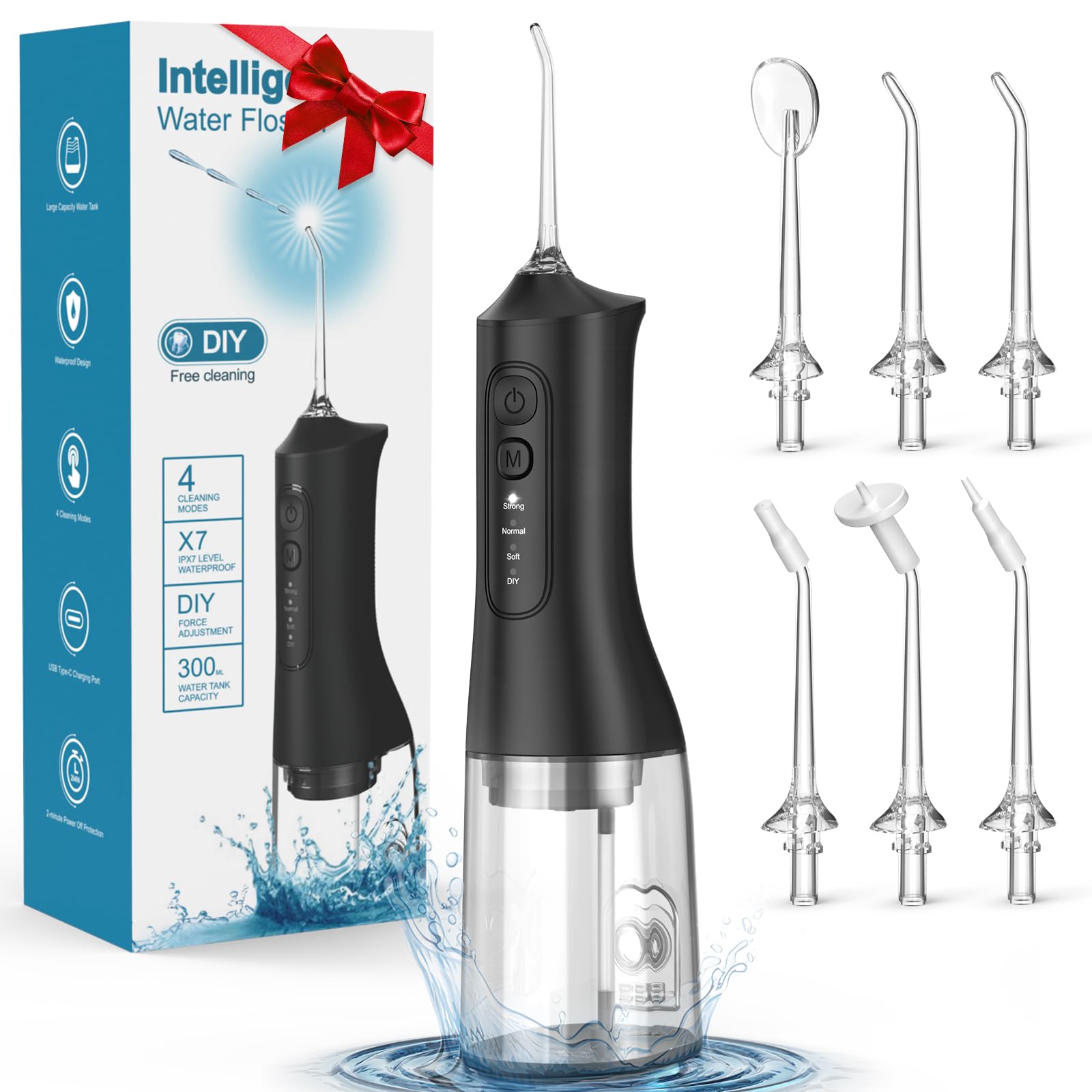 Photo 1 of Water Flosser, Rechargeable 300ML IPX7 Waterproof Cordless Portable Oral Irrigator with 4 Modes & 6 Replaceable Jet Tips-Professional Flossing Cleaner for Daily Home Use,Travel,Gums,Braces Care-Black