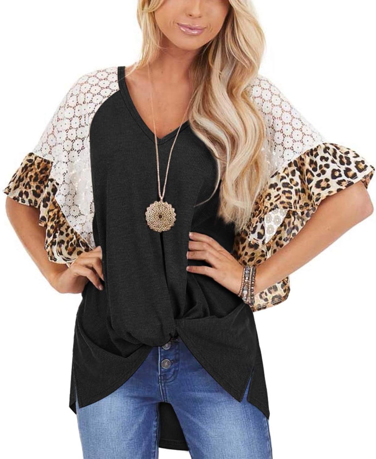Women's V Neck Casual Loose Long Jumpsuits Romper Playsuit with Belt,Small,Black
