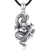 Sterling Silver Chinese Dragon Necklace - Retro Antique Vintage Gothic Lucky Amulet Anima Pendant Ideal Gift for New Year Halloween Birthday or Graduation Christmas Mother's Day or Father's Day Gift For Men Women Unisex