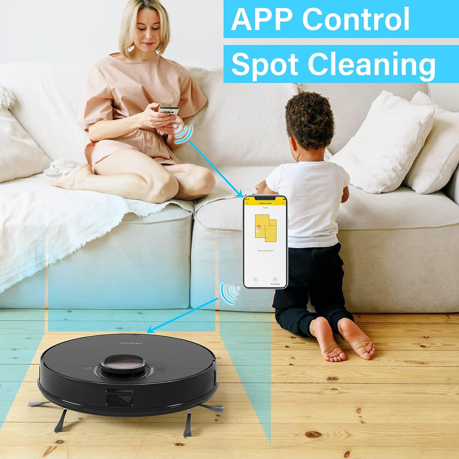 VEAVON V8 Robot Vacuum Cleaner with Wi-Fi Connected, 4000Pa Strong Suction Lidar Robotic Vacuum Cleaner, Automatic Vacuum and Mop Cleaner, Mapping Technology, No-mop Zones, Virtual Walls, Black -