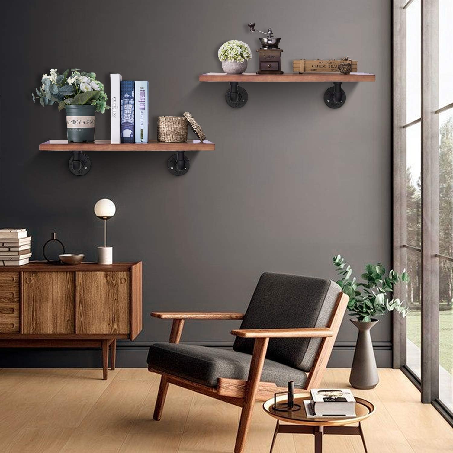 Industrial DIY Pipe Shelf Brackets,Vintage Black Iron Wall Mount Pipe Shelving Bracket, Rustic Home Pipe Shelf,4 Pack: Home Improvement