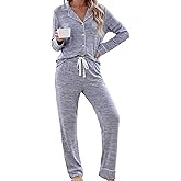 Leikar Button Up Pajama Set For Women Long Sleeve Shirt And Pajama Pants Soft Pjs Lounge Sets