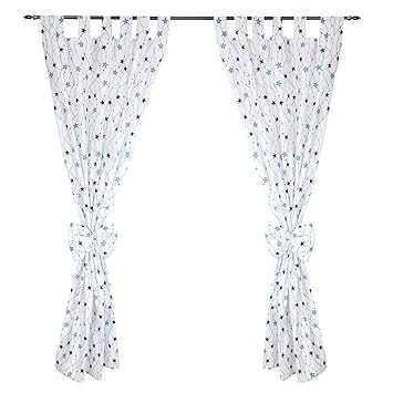 TupTam Kinderzimmer Gardinen mit Dekoschal 155x100cm 2er Set, Farbe: Sternchen Blau Grau/Weiß, Größe: ca. 155x100 cm