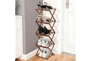 Fengzhizhu Bamboo Shoe Rack 5 Tier Foldable Shoe Rack Vertical Bamboo Shoe Organizer Free Standing Shelf for Entryway, Closet, Bedroom, Walnut Color