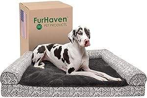 Furhaven Cooling Gel Dog Bed for Large Dogs w/ Removable Bolsters & Washable Cover, For Dogs Up to 125 lbs - Plush & Southwest Kilim Woven Decor Sofa - Boulder Gray, Jumbo Plus/XXL