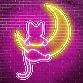 Anime Cat & Moon Neon Sign, Personalized Neon Signs for Wall Decor, LED Night Lights Home Decor Lights Backdrop LED Light up Signs for Game Room Sign Wall Art Arcade Decor, Bedroom, Living Room, Bars,