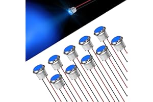 FICOLPO 10 Pcs LED Metal Waterproof Indicator Light, 12-24V 0.75-inch Mounting Hole Pre-Wired Pilot Signal Light for Car, Trucks, Boats, Marine, Dash, Industrial Electricity (Blue, 19mm)