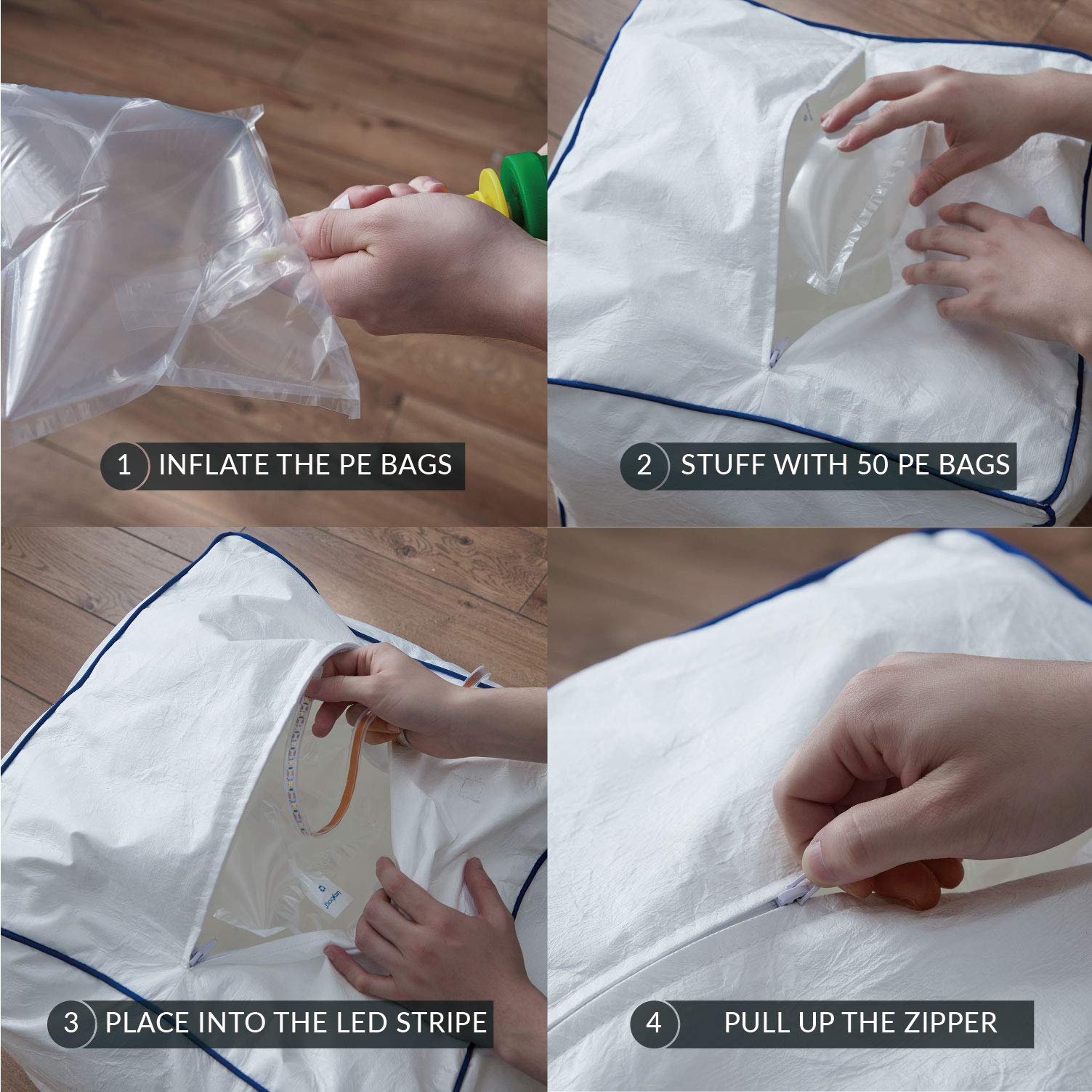 Bedsure Inflatable Chair for Kids with LED Lighting Holiday & Party Decoration - Cube Bean Bag Style Footstool Pouf for Living Room, Children\'s Bedroom and Outdoor Use