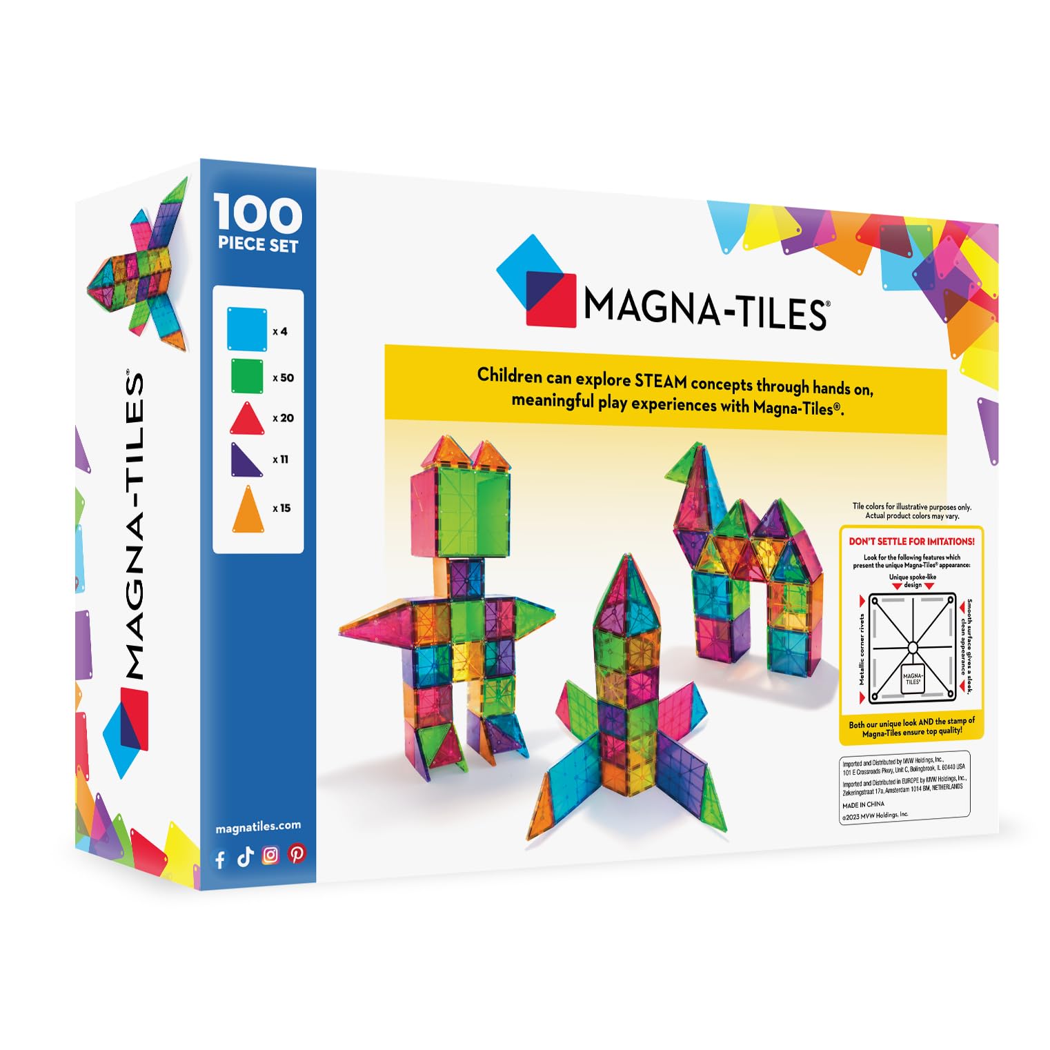 MAGNA-TILES Classic 100-Piece Magnetic Construction Set, The ORIGINAL Magnetic Building Brand