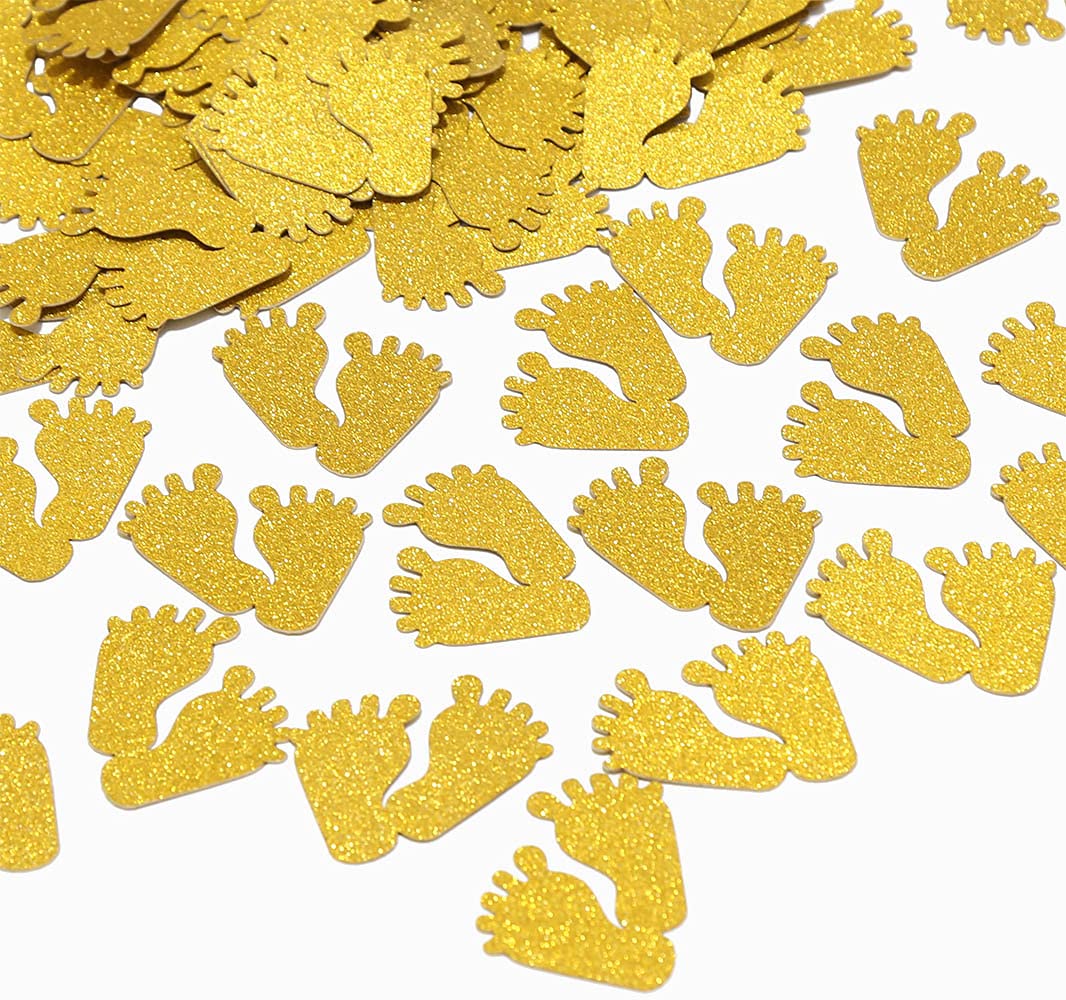 100 Pcs Baby Footprint Confetti Gold Glitter Gender Reveal Table Confetti for Baby Shower Gender Reveal Party Decorations by Topfunyy