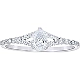 Jewels By Lux Sterling Silver Womens Round Pear Moissanite Engagement Ring