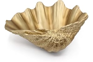 ALIWINER Gold Clam Shell Seashell Bowl Resin Sea Shell Coastal Clam Decor for Nautical Room Beach Home Gold Decoration
