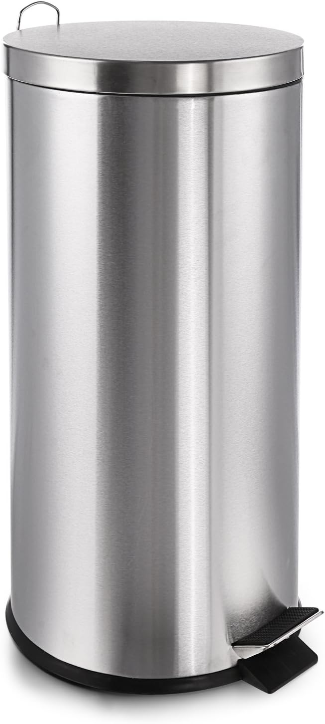 Homdox Cubo de Basura con Pedal 30L Cubo de Basura Alto de Acero