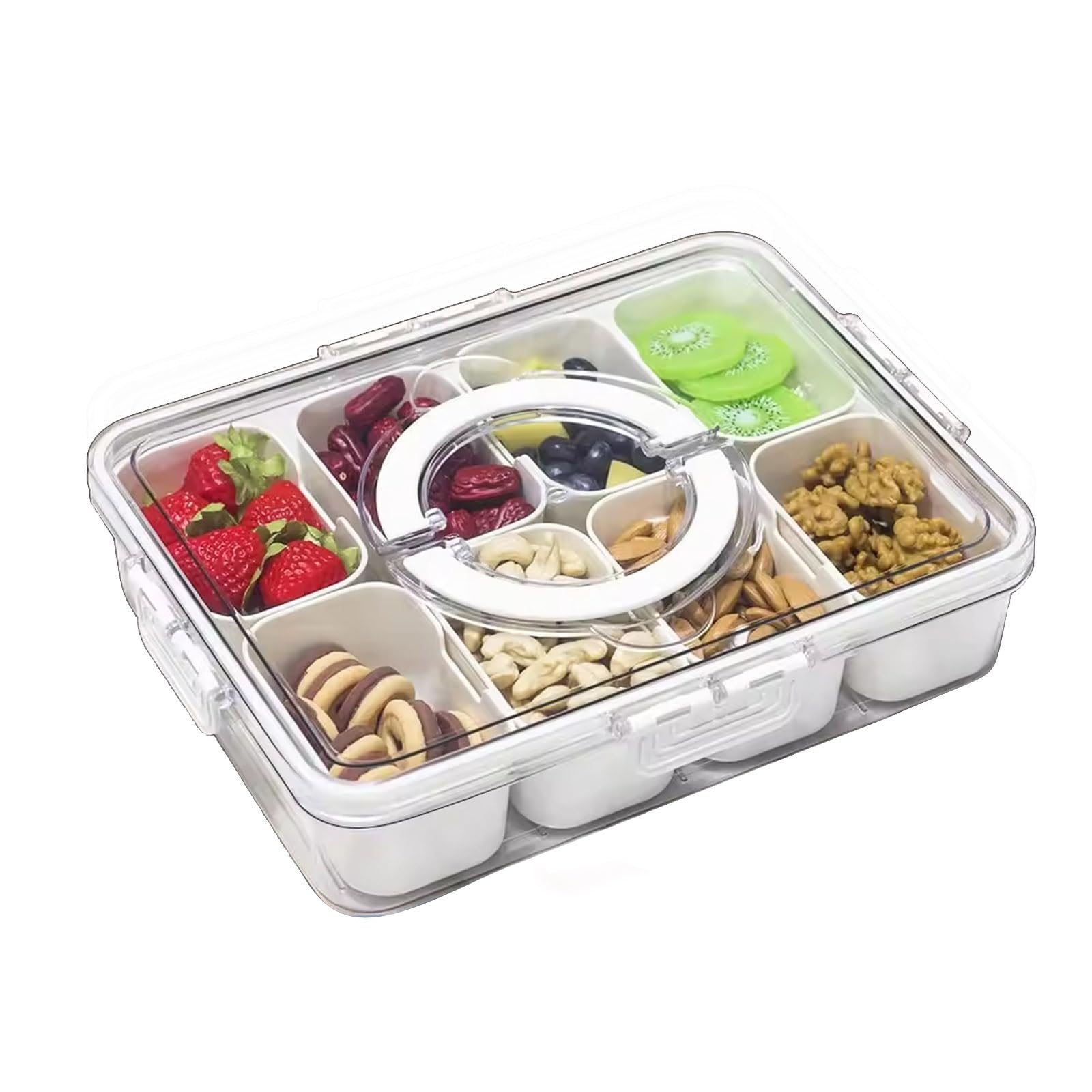 Eidoct Divided Serving Tray with Lid & Handle, Snack Box with 8 Compartments Portable Snack Tray, Removable Compartment Box for Veggies Candy Fruits Nuts, for Picnic Party Travel